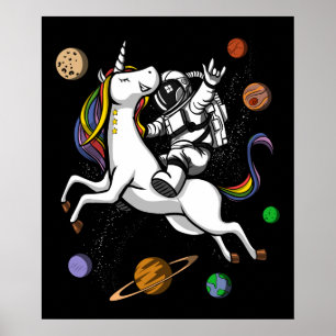 Weltraum-Astronauten Reiten Magische Einhorn Kosmi Poster