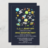 Weltraum-Astronauten und Raketenschiffe zum Geburt Einladung (Vorne/Hinten)