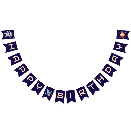 Weltraum-Astronautenrakete und Planet zum Geburtst Wimpelkette (Alle)