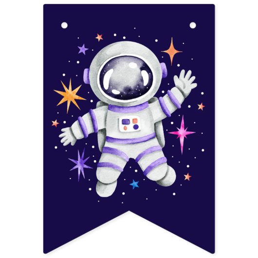 Weltraum-Astronautenrakete und Planet zum Geburtst Wimpelkette (Erste Fahne)