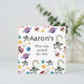 Weltraum-Astronautin Einladung zum ersten Geburtst (Stehend Vorderseite)