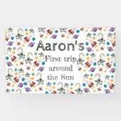 Weltraum-Astronautin Einladung zum ersten Geburtst Banner (Horizontal)