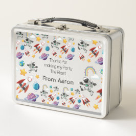 Weltraum-Astronautin Einladung zum ersten Geburtst Metall Brotdose