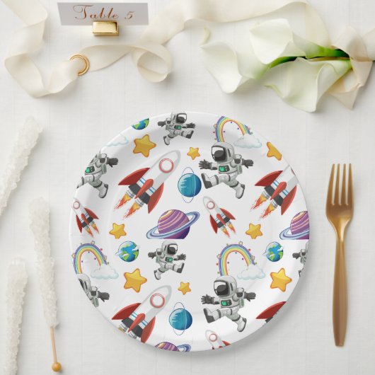 Weltraum-Astronautin Einladung zum ersten Geburtst Pappteller (Hochzeit)