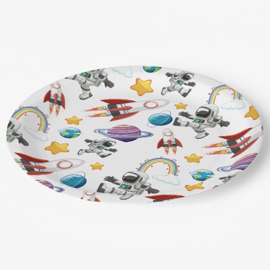 Weltraum-Astronautin Einladung zum ersten Geburtst Pappteller (Schrägansicht)