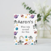 Weltraum-Astronautin Einladung zum ersten Geburtst Postkarte (Stehend Vorderseite)