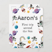 Weltraum-Astronautin Einladung zum ersten Geburtst Postkarte (Vorne/Hinten)