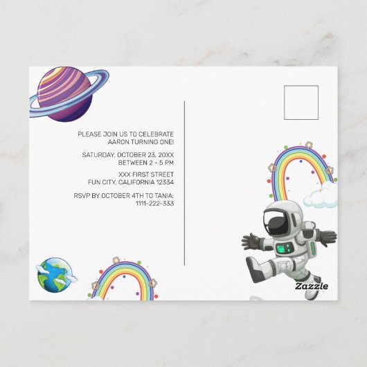 Weltraum-Astronautin Einladung zum ersten Geburtst Postkarte