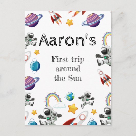 Weltraum-Astronautin Einladung zum ersten Geburtst Postkarte (Vorderseite)