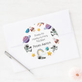 Weltraum-Astronautin Einladung zum ersten Geburtst Runder Aufkleber (Umschlag)