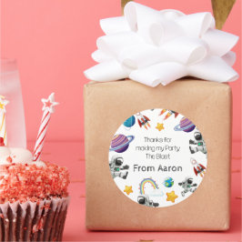 Weltraum-Astronautin Einladung zum ersten Geburtst Runder Aufkleber