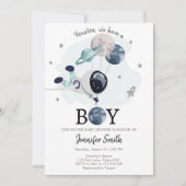 Weltraum Astronautin Kinderdusche Einladung (Vorderseite)