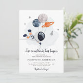 Weltraum Astronautin Kinderdusche Einladung (Stehend Vorderseite)