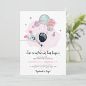 Weltraum-Astronautin Kinderdusche Einladung (Stehend Vorderseite)