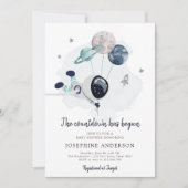 Weltraum Astronautin Kinderdusche Einladung (Vorderseite)