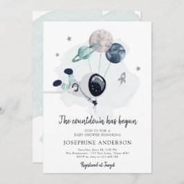 Weltraum Astronautin Kinderdusche Einladung