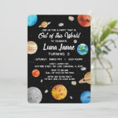 Weltraum - Aus diesem Kindergeburtstag der Welt Einladung (Stehend Vorderseite)