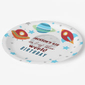 Weltraum aus dieser Welt 4. Geburtstag Pappteller (Schrägansicht)