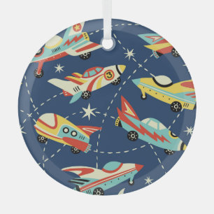 Weltraum-Autos: Vintage Dunkelblau. Ornament Aus Glas
