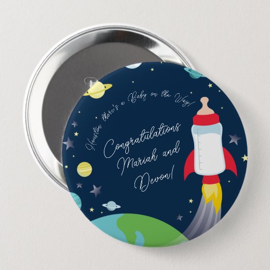 Weltraum-Babydusche Flasche Raumschiff Button (Vorne & Hinten)