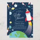 Weltraum-Babydusche Flasche Raumschiff Einladung (Vorne/Hinten)