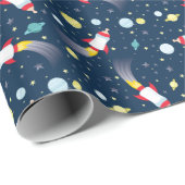 Weltraum-Babydusche Flasche Raumschiff Geschenkpapier (Rolleneckpunkt)