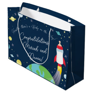 Weltraum-Babydusche Flasche Raumschiff Große Geschenktüte