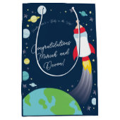 Weltraum-Babydusche Flasche Raumschiff Mittlere Geschenktüte (Vorderseite)