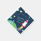 Weltraum-Babydusche Flasche Raumschiff Serviette (Ecke)