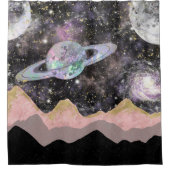 Weltraum Berge Gold Sternenhimmel Galaxy Planets Duschvorhang (Vorderseite)