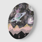 Weltraum Berge Gold Sternenhimmel Galaxy Planets Große Wanduhr (Winkel)