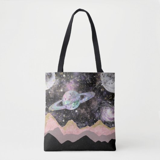 Weltraum Berge Gold Sternenhimmel Galaxy Planets Tasche (Vorderseite)