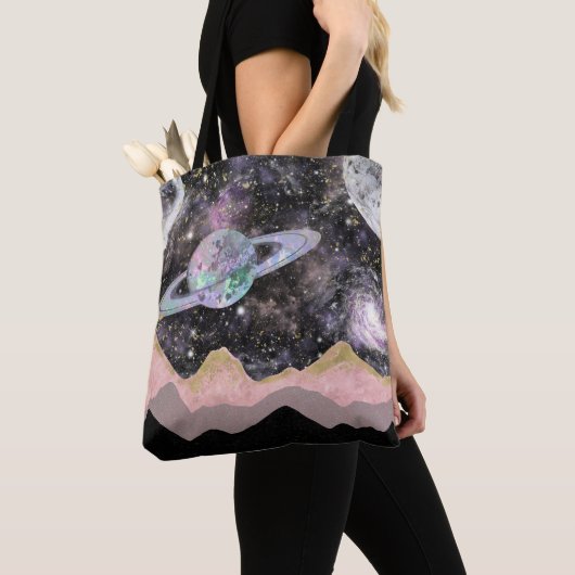 Weltraum Berge Gold Sternenhimmel Galaxy Planets Tasche (Von Nahem)