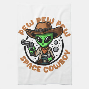 Weltraum Cowboy Lustiger Außerirdischer Geschirrtuch