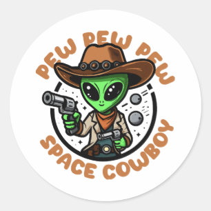 Weltraum-Cowboy Lustiger Außerirdischer Runder Aufkleber