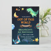 Weltraum-Dinosaurier Geburtstagsthema Einladung (Stehend Vorderseite)