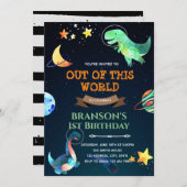 Weltraum-Dinosaurier Geburtstagsthema Einladung (Vorne/Hinten)