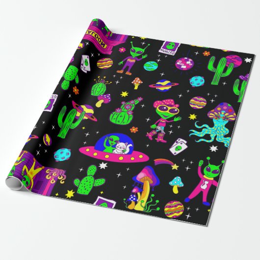 Weltraum-Disco-Alien-UFO-Cosmic-Saloon Geschenkpapier (Ungerollt)