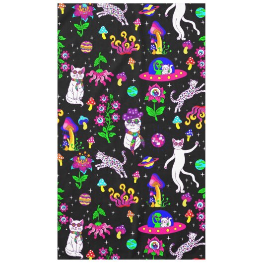 Weltraum Disco Katze Alien UFO Leopard surreal Tischdecke (Vorderseite)