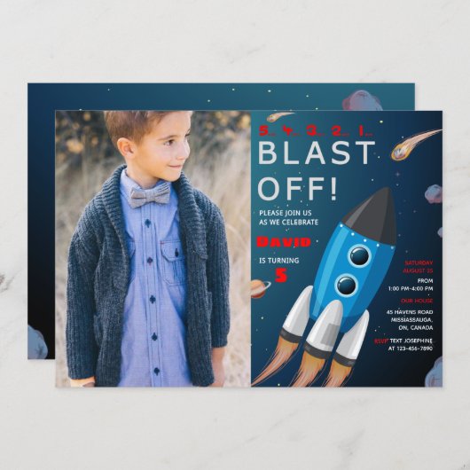 Weltraum Einladung zum Foto am Geburtstag (Vorne/Hinten)
