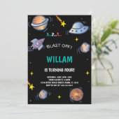 Weltraum Einladung zum Geburtstag (Stehend Vorderseite)