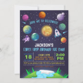 Weltraum Einladung zum Geburtstag - Erste Reise (Vorderseite)