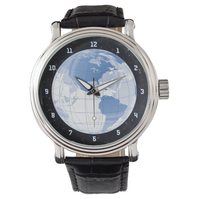 Weltraum-Erdglobe mit Sternen Armbanduhr (Vorderseite)