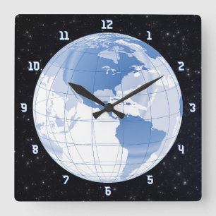 Weltraum-Erdglobe w/Stars Quadratische Wanduhr