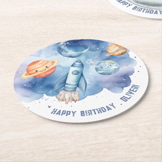 Weltraum Erste Reise um den Sonnenkuchen Geburtsta Runder Pappuntersetzer (Angewinkelt)
