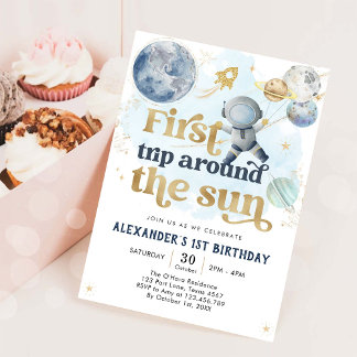 Weltraum Erste Reise um die Sonne 1. Geburtstag Einladung
