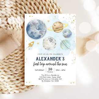 Weltraum Erste Reise um die Sonne 1. Geburtstag Einladung