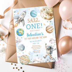 Weltraum Erste Reise um die Sonne 1. Geburtstag Einladung