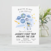 Weltraum Erster Geburtstag Einladung Galaxie Reise (Stehend Vorderseite)