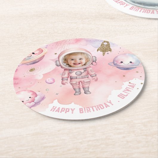 Weltraum Erster Rundgang durch die Sonne Geburtsta Runder Pappuntersetzer (Angewinkelt)